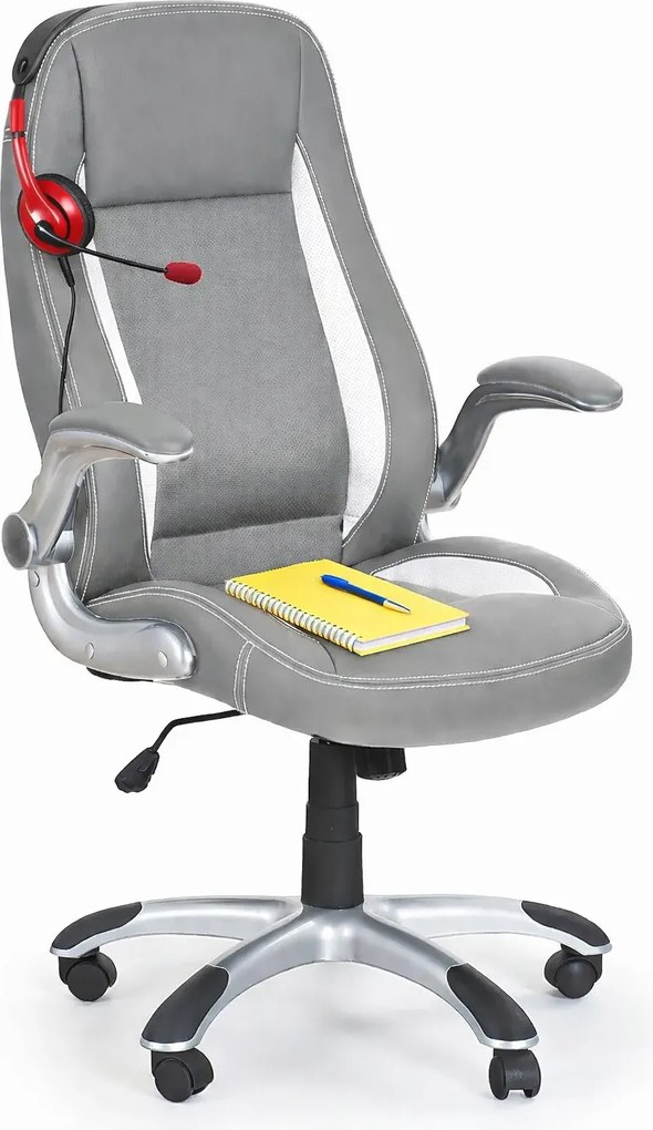 Popielaty skórzany obrotowy fotel gabinetowy N66 E2-L47