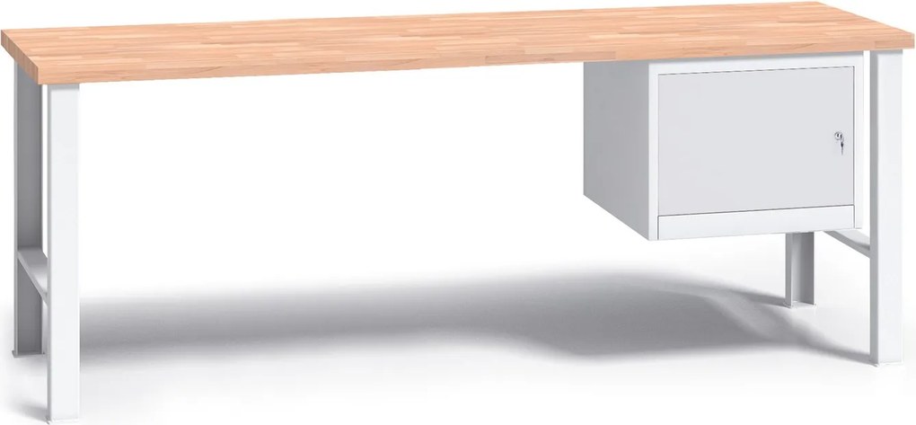 Profesjonalny stół warsztatowy G3 z drewnianym blatem roboczym, 2000 mm, 1x szafka, szary