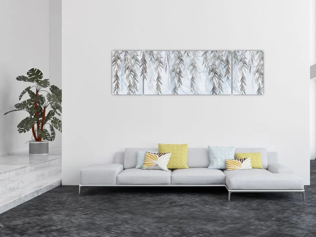 Obraz - Gałązki wierzby na niebieskim tle (170x50 cm)