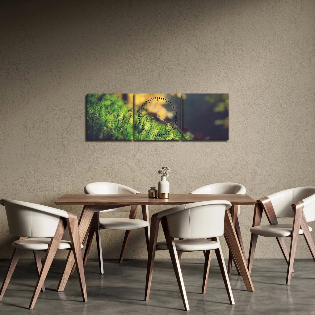 Obraz mchu z grzybem (z zegarem) (90x30 cm)