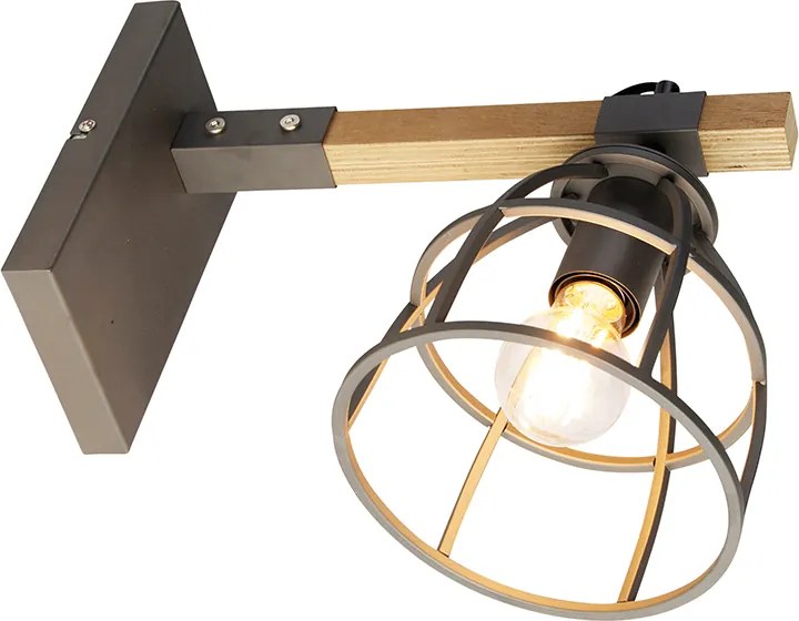Inteligentna lampa ścienna ciemnoszara z drewnem, regulowana, w tym WiFi A60 - Arthur