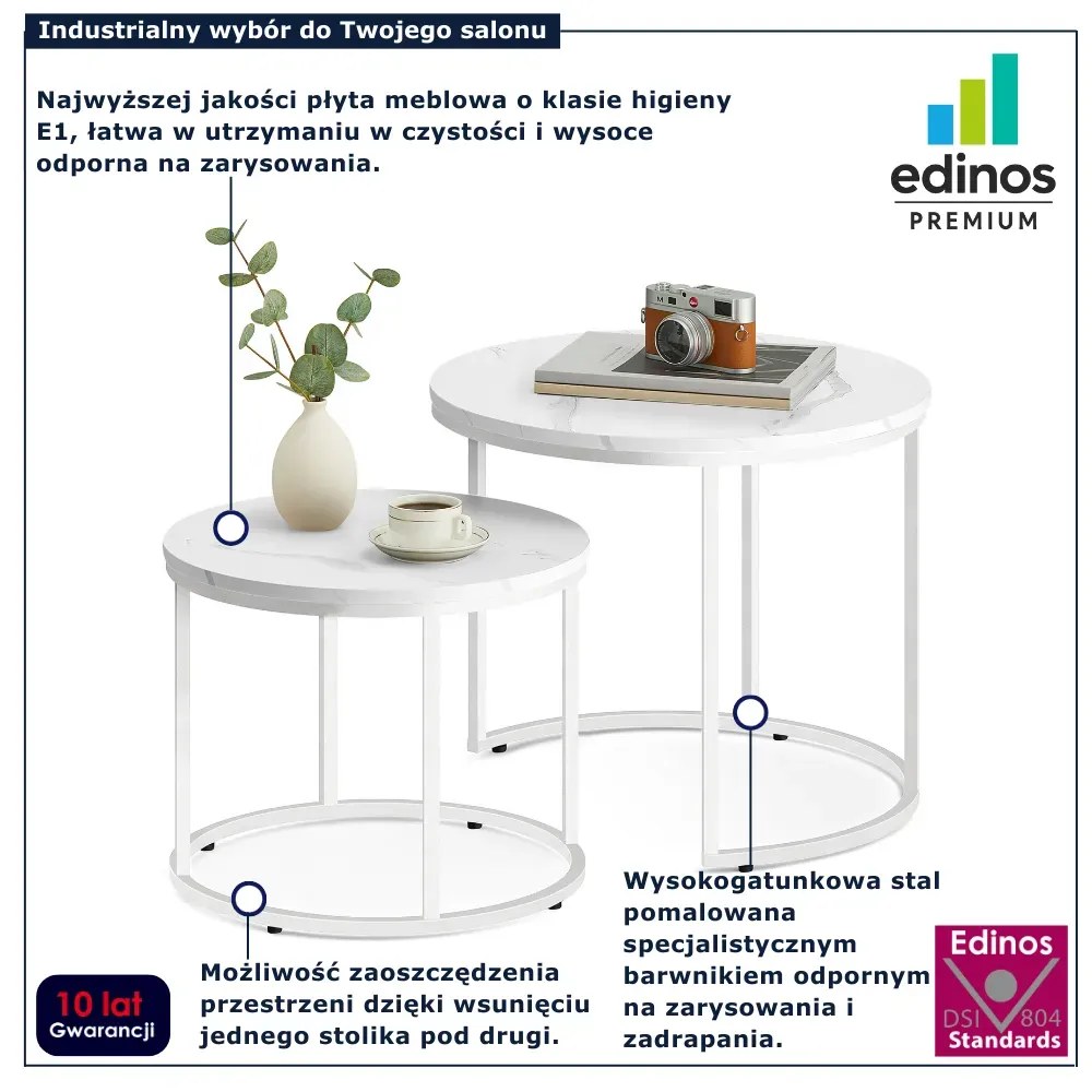Komplet 2 stolików kawowych marmur + biały W2-H31