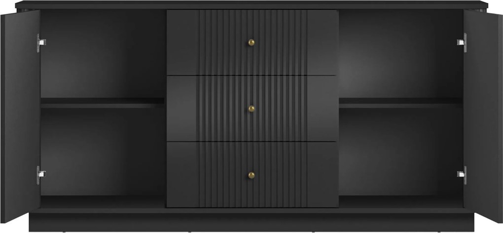 Komoda Vesper 160 cm z szufladami na cokole - czarny / złote uchwyty