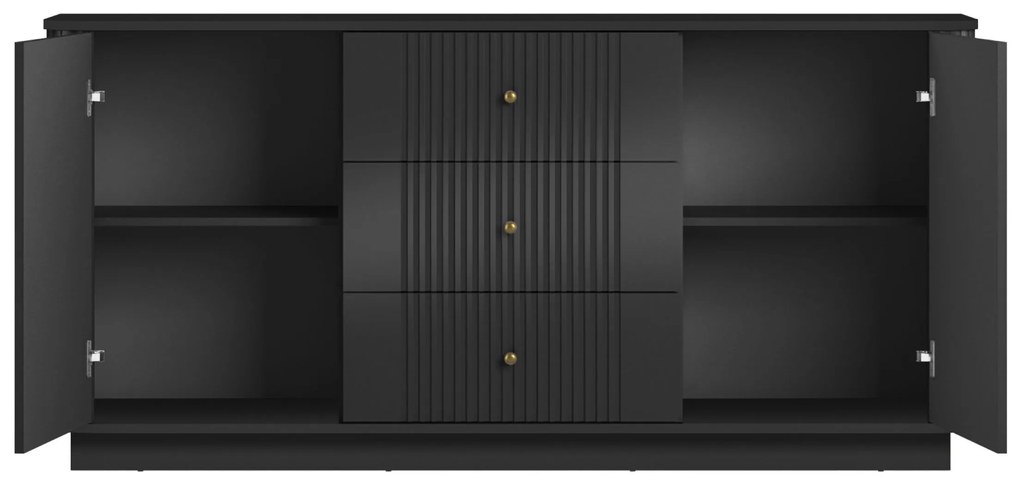 Komoda z szufladami Vesper 160 cm na cokole - czarny / złote uchwyty