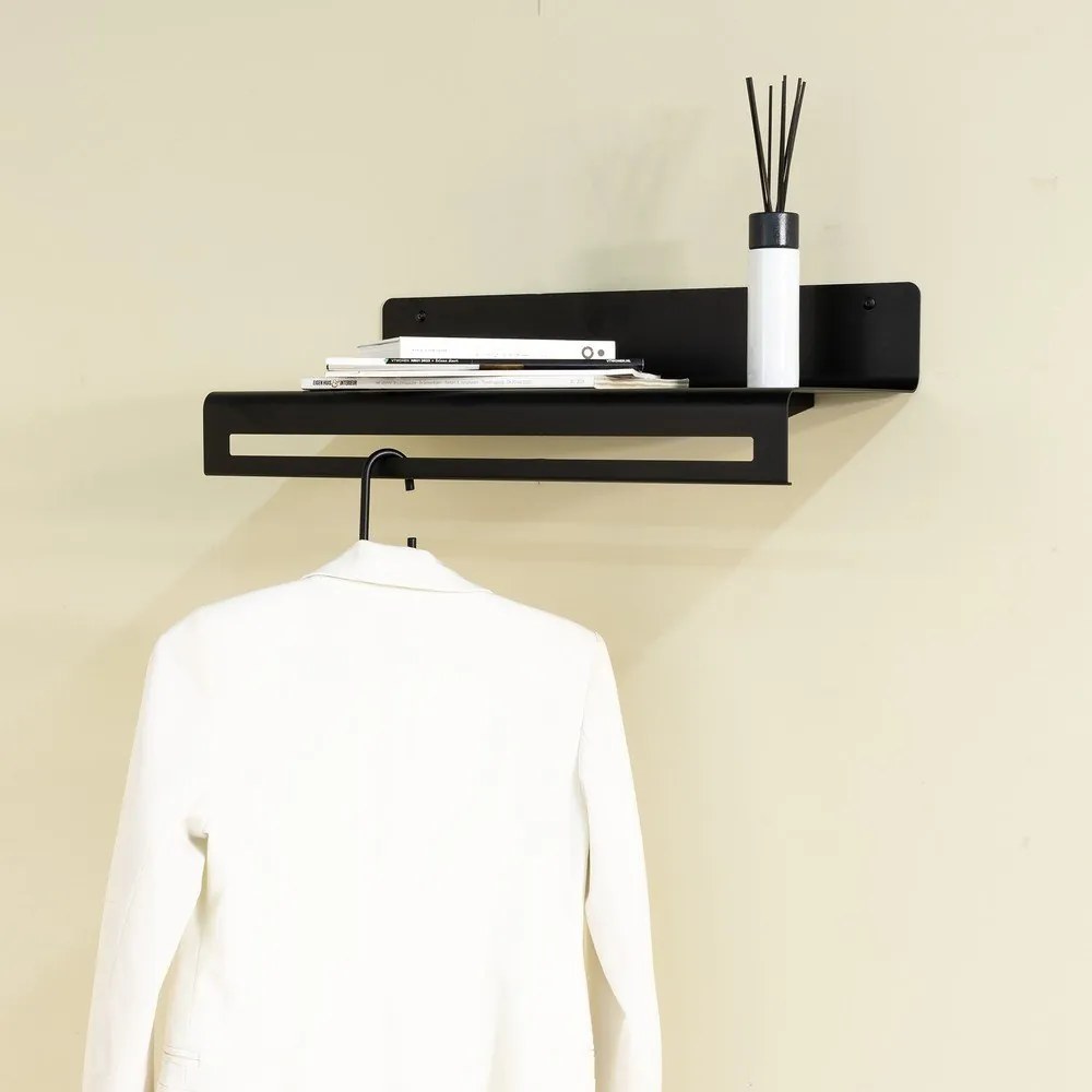 Czarny metalowy wieszak ścienny z półką 60 cm Sway – Spinder Design