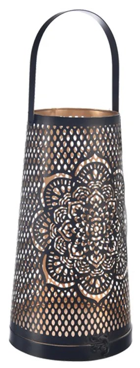 InDecor Świecznik metalowy Mandala czarny, 17 x 17 x 30 cm, L