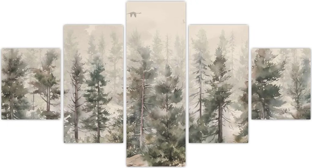 Obraz - Pine forest I., aquarel (125x70 cm)