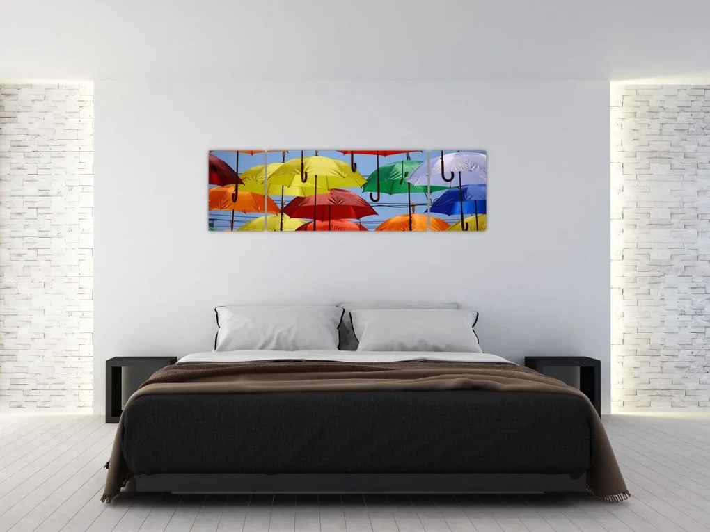 Obraz kolorowych parasoli (170x50 cm)