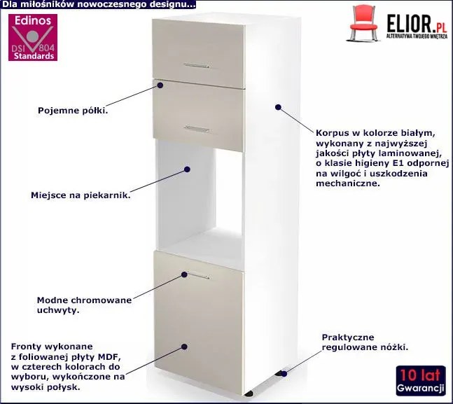 Kuchenna szafka do zabudowy piekarnika Vokres 15X - jasny beż połysk