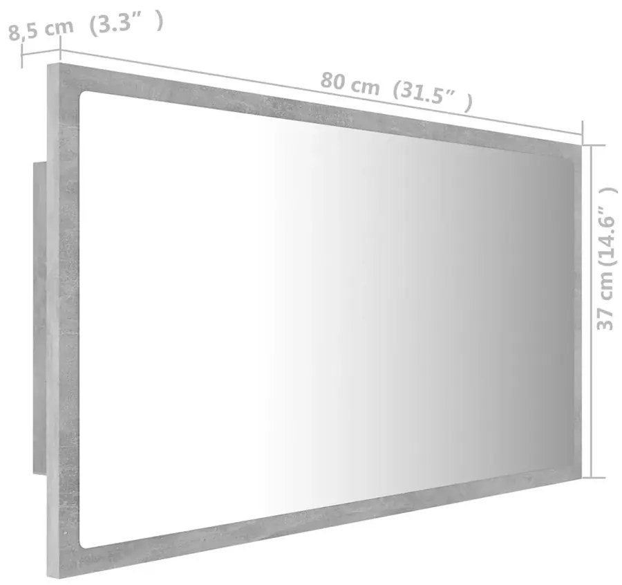 Prostokątne szare lustro wiszące LED Kubrys 4X