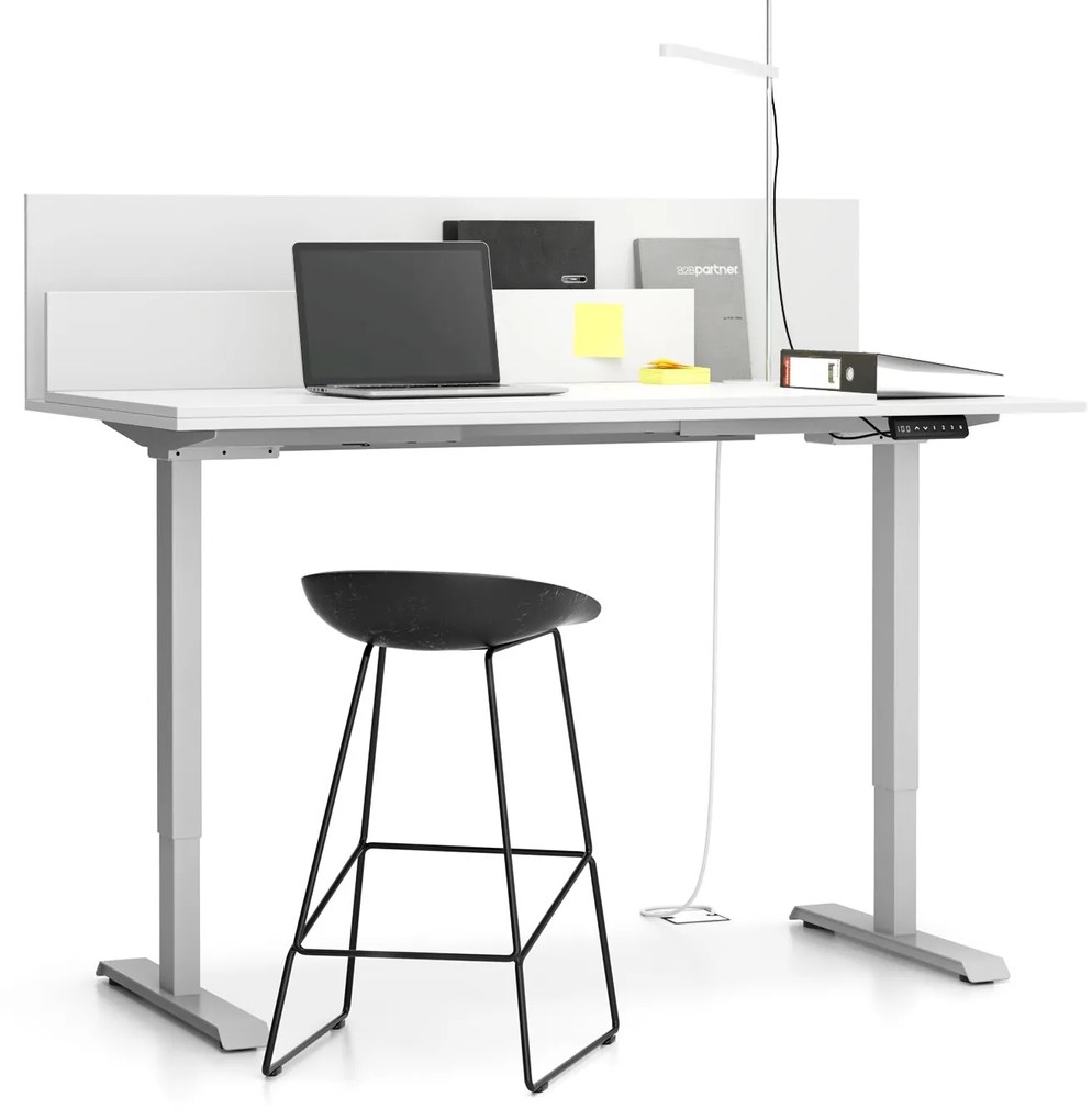 Biurko SINGLE LAYERS, przesuwny blat, z przegrodami, regulowane nogi, biały