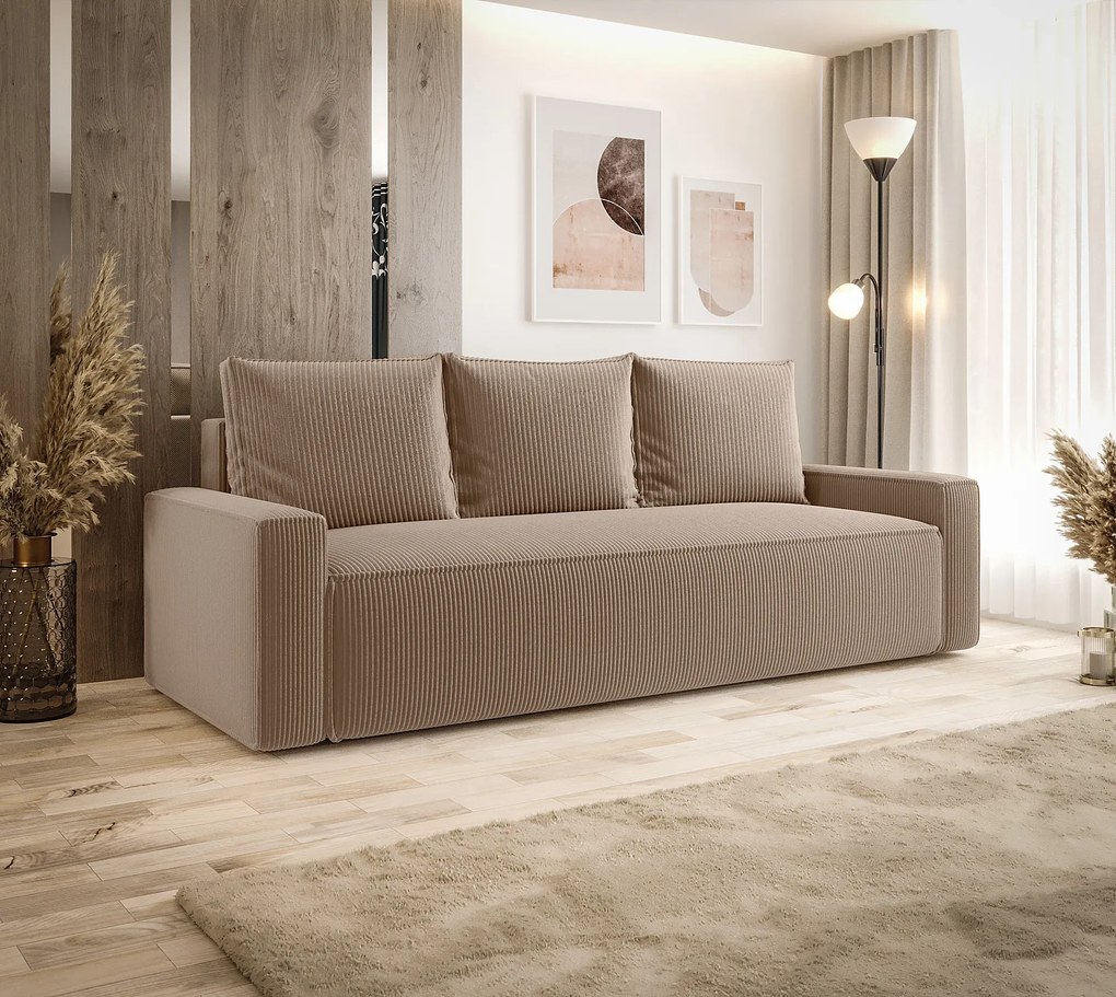 Beżowa sztruksowa sofa z funkcją spania N8-L66