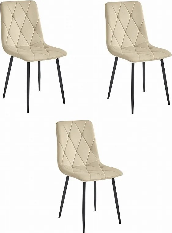 Krzesło Valora TYRA z nogami z aksamitu w kolorze czarnym, zestaw 3 szt.
