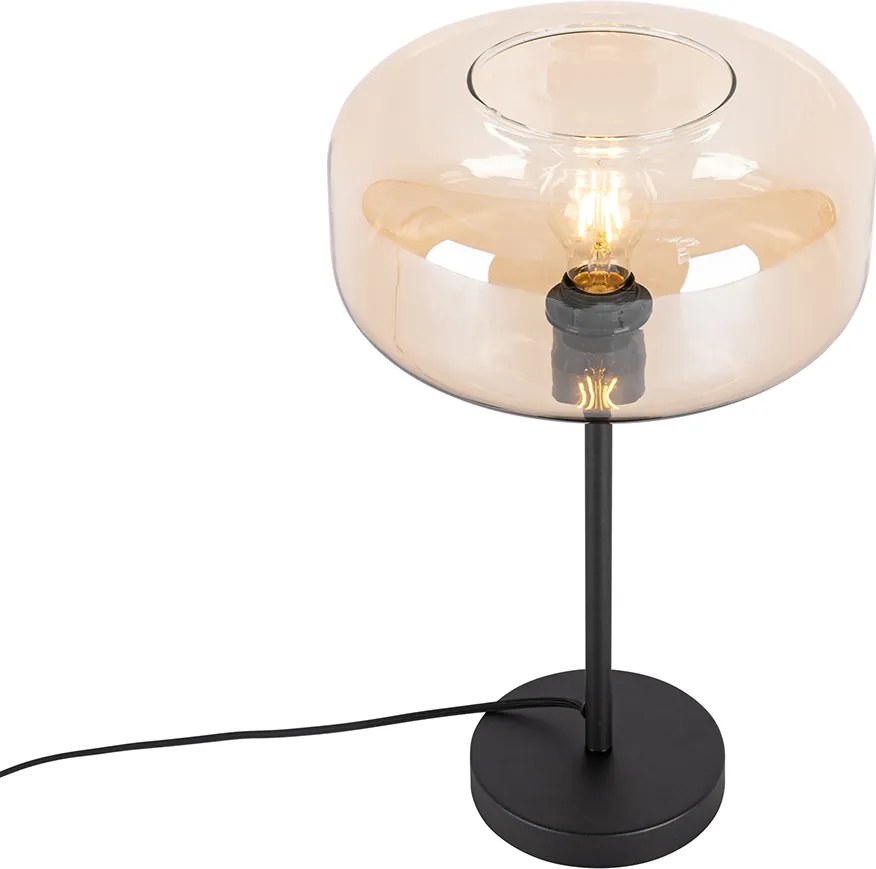 Lampa stołowa w stylu art deco czarna z bursztynowym szkłem - Bizle