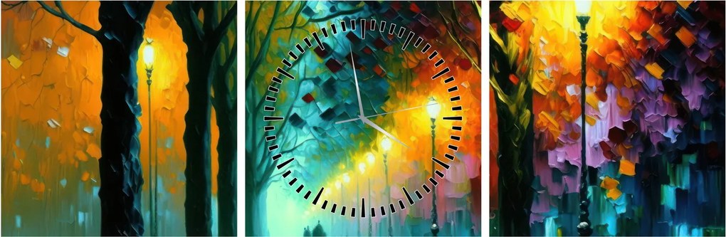 Obraz - Nocny spacer (z zegarem) (90x30 cm)