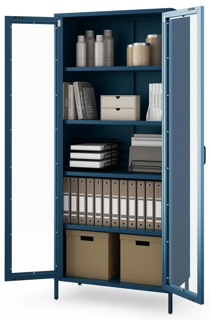 Witryna szklana do salonu granatowa Modern ANGELO 800 x 1850 x 450 mm