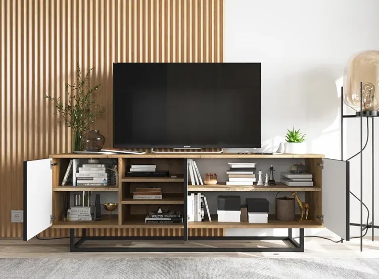 Szafka loftowa rtv dąb wotan czarny + E6-D90