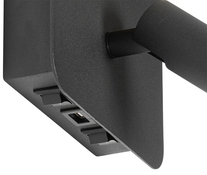 Lampa ścienna czarna w tym LED z USB i lampką do czytania z przełącznikiem - Robin Nowoczesny Oswietlenie wewnetrzne