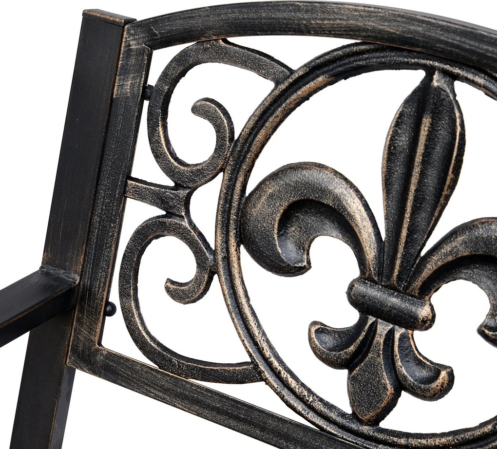 Outsunny Krzesło Bujane Ogrodowe Metalowe Antyczny Styl Brązowe Wygodne Siedzisko 60x73x85cm | Aosom PL