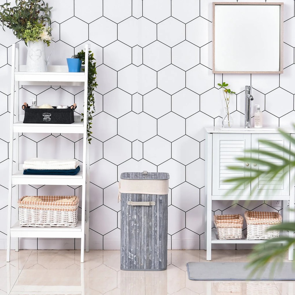 HOMCOM Elegancki kosz na pranie z bambusa 72L z pokrywą, Szary