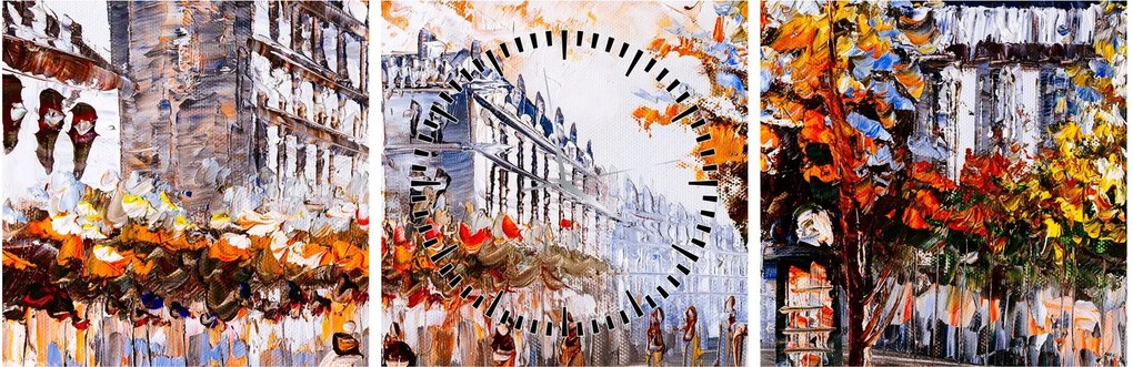 Obraz - Życie w mieście (z zegarem) (90x30 cm)