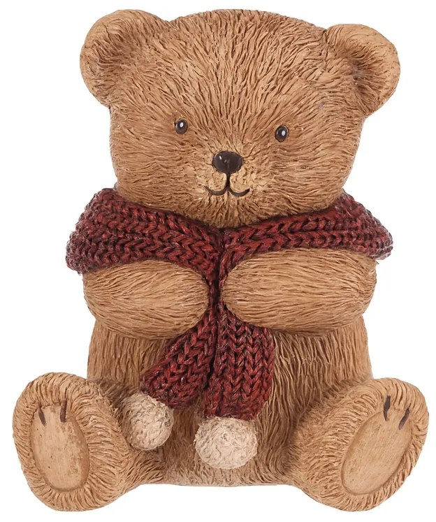 Dekoracja Niedźwiedź z czerwonym szalikiem, żywicapoliestrowa, 10 cm