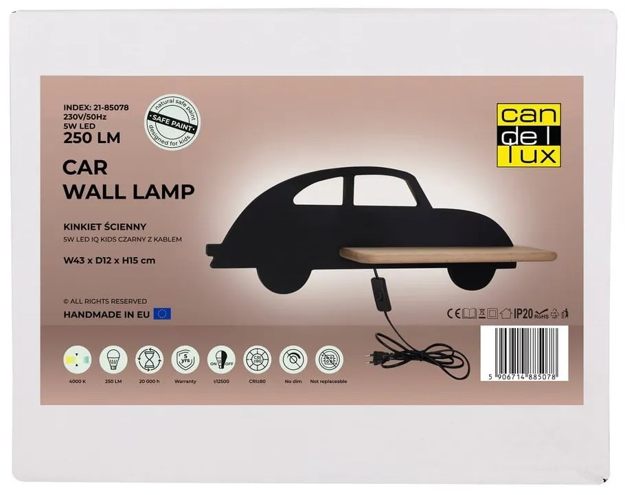 Czarna lampa dziecięca Car – Candellux Lighting