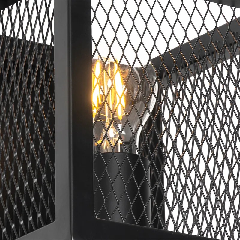 Industrialna lampa ścienna czarna z siatką - CagePrzemysłowy Oswietlenie wewnetrzne