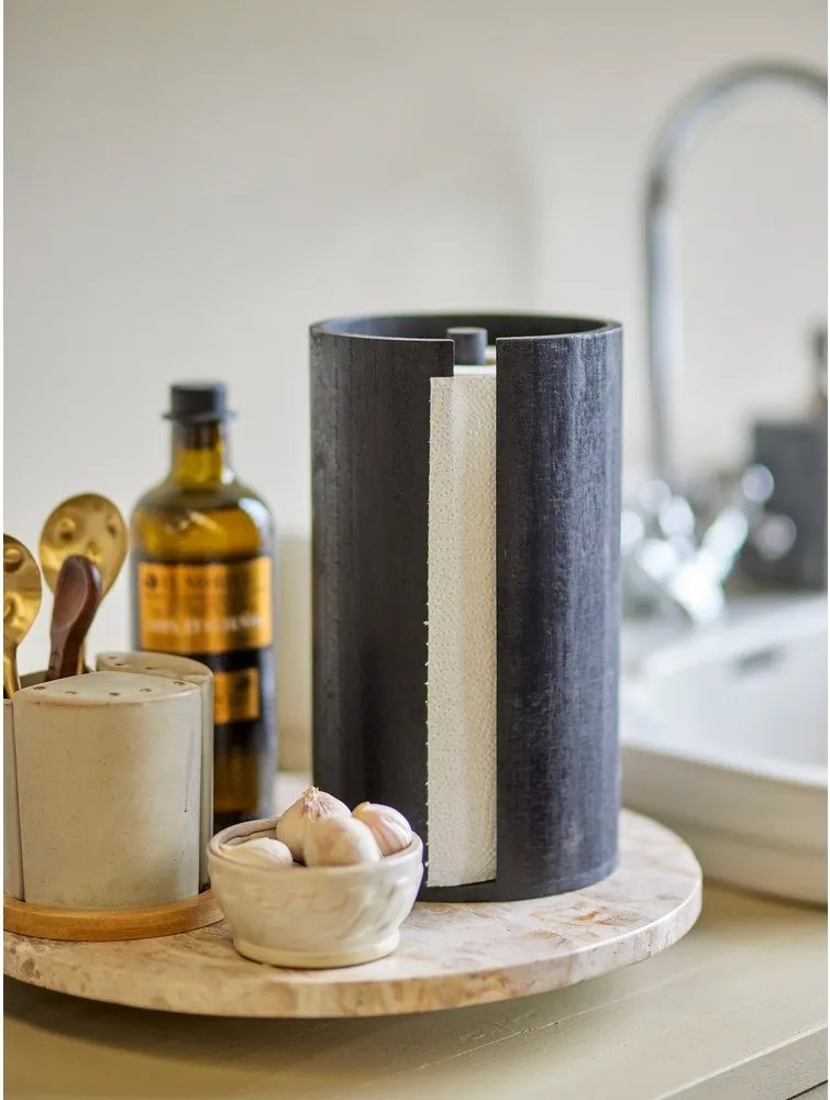 Czarny drewniany stojak na ręczniki papierowe ø 14,5 cm Celian – Bloomingville