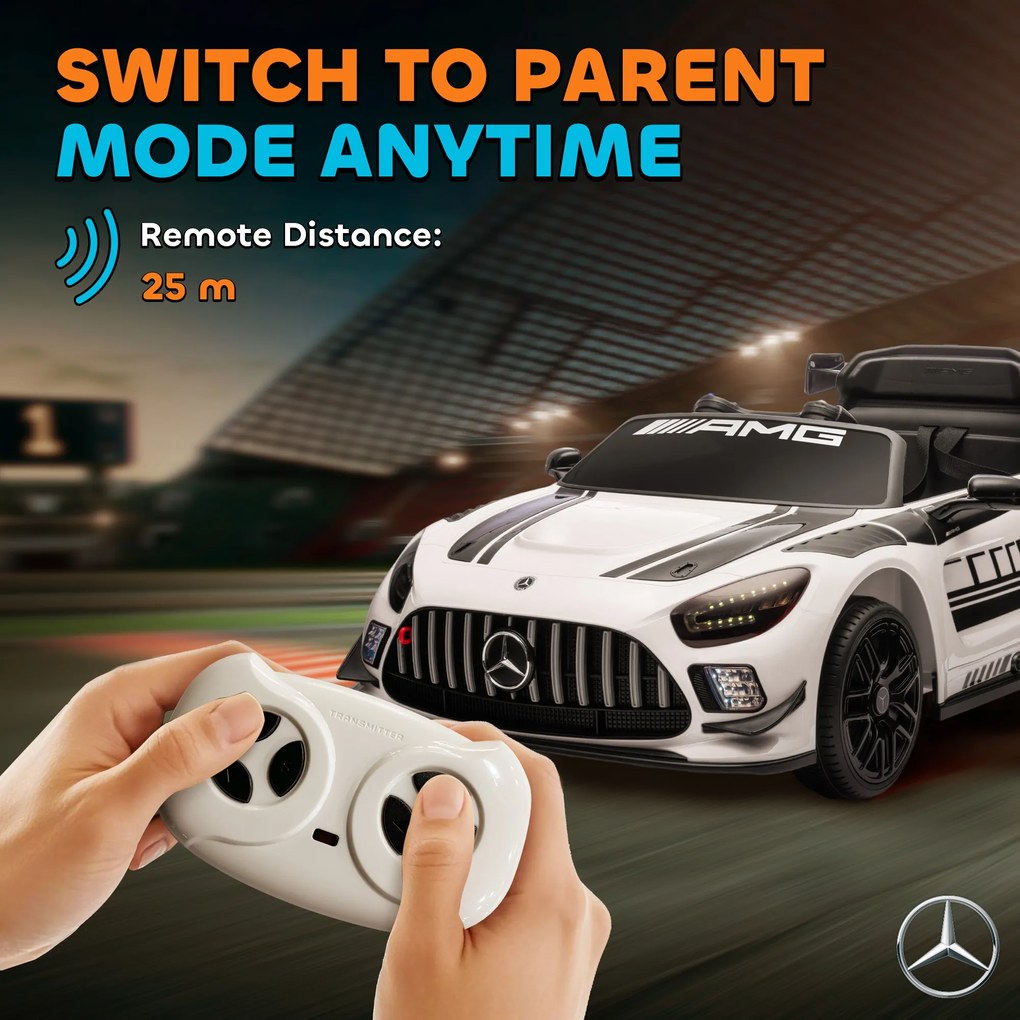 AIYAPLAY Elektryczny samochód Mercedes, Pojazd na siedzenie dla dzieci, Akumulator 12V, światła LED, funkcja muzyczna, klakson, 3-8 lat, Biały