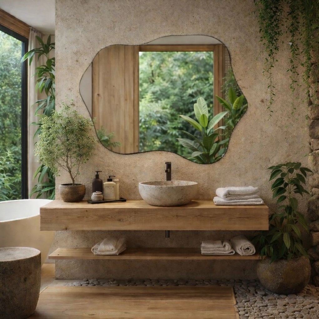 Lustro dekoracyjne o nieregularnym kształcie bez podświetlenia FLOW NATURE | Różne rozmiary | Różne kolory : Kolor tafli szkła - Grafit, Rozmiar - 101x79 cm