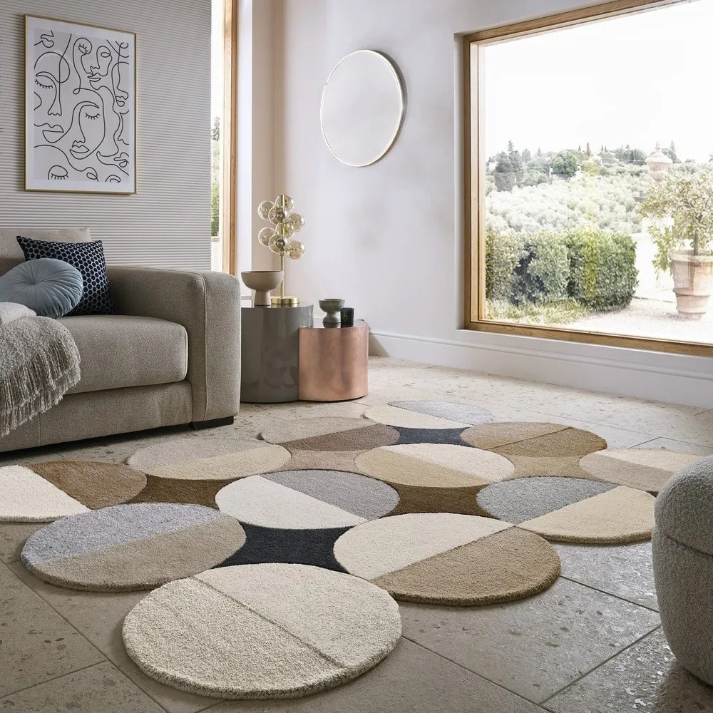 Szarobeżowy wełniany dywan tkany ręcznie 160x230 cm Mia Ellipse – Flair Rugs