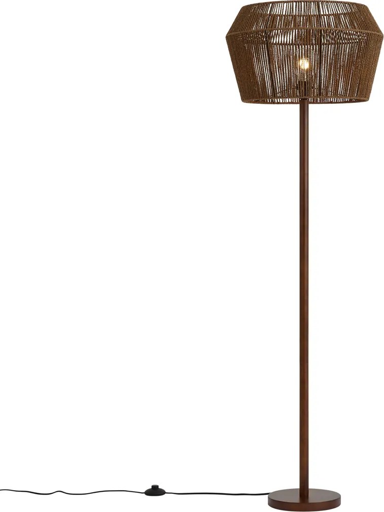 Lampa podłogowa drewno orzechowe z brązowym abażurem z papierowego sznurka 50/50/30 - Mels