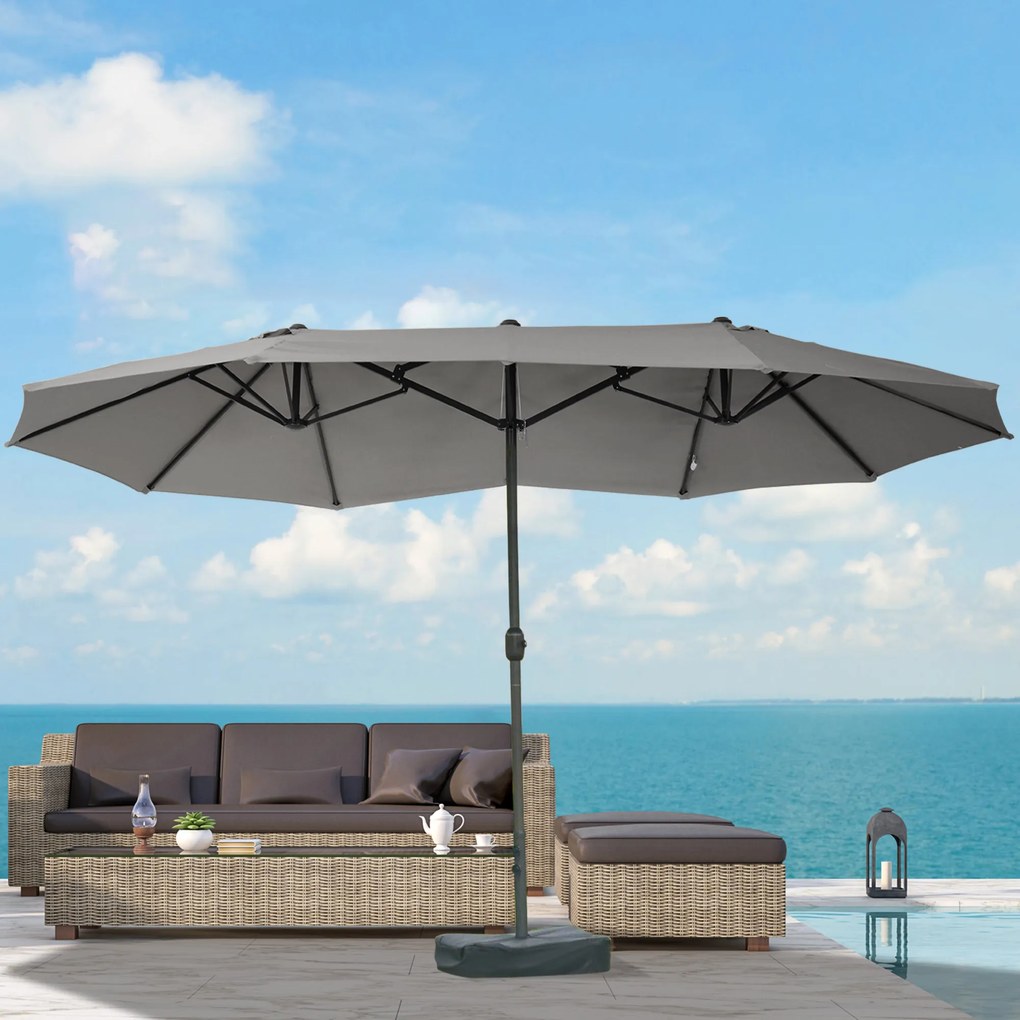 Podwójny Parasol Outsunny z Podstawką i Korbką Ciemnoszary 460 x 270 cm