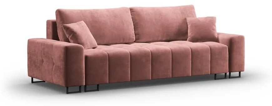 Różowa aksamitna rozkładana sofa ze schowkiem 250 cm Wicklow – Cosmopolitan Design
