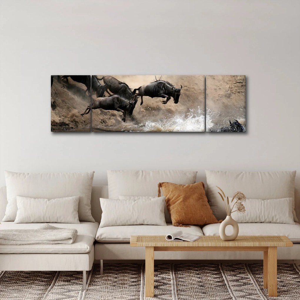 Obraz - Stado antylop gnu (170x50 cm)