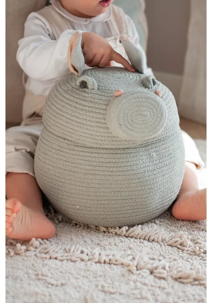 Jasnoszary tekstylny dziecięcy kosz na zabawki ø 25x30 cm Henry the Hippo – Lorena Canals
