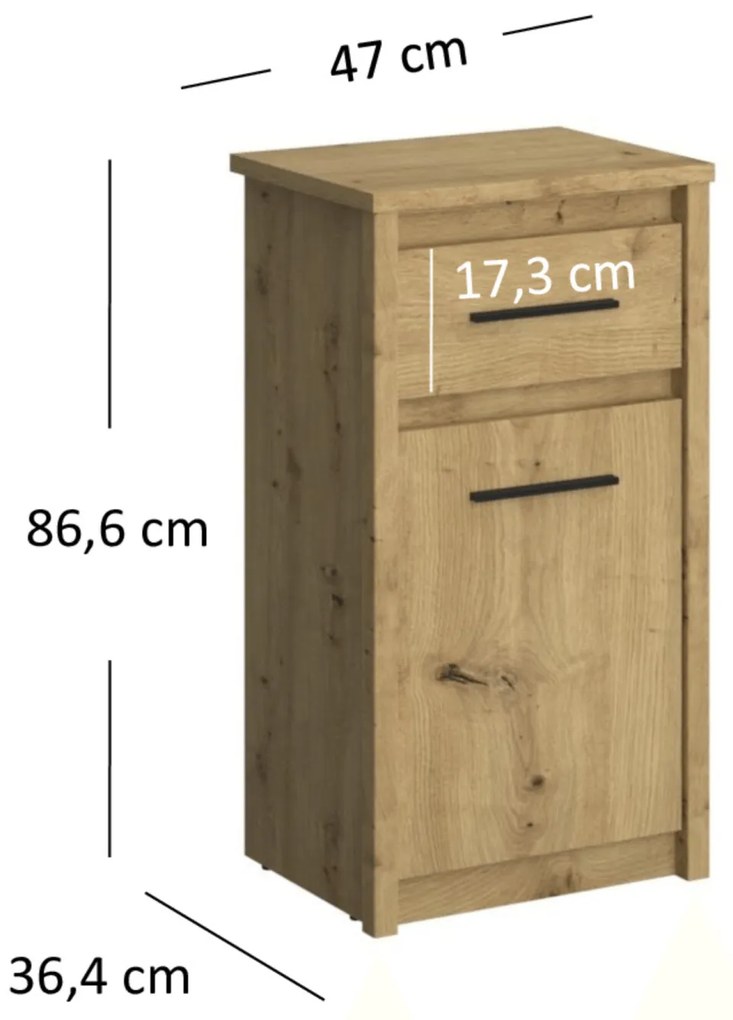 Komoda z Szufladą Drewniana Wąska do Przedpokoju OPIA 48 cm Dąb Artisan Klasyczna