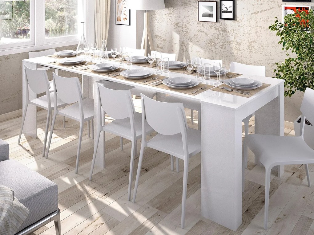 Stół konsola rozkładany ONEGA - dla 10 osób - 4 wkładki - Kolory: Kolor biały.