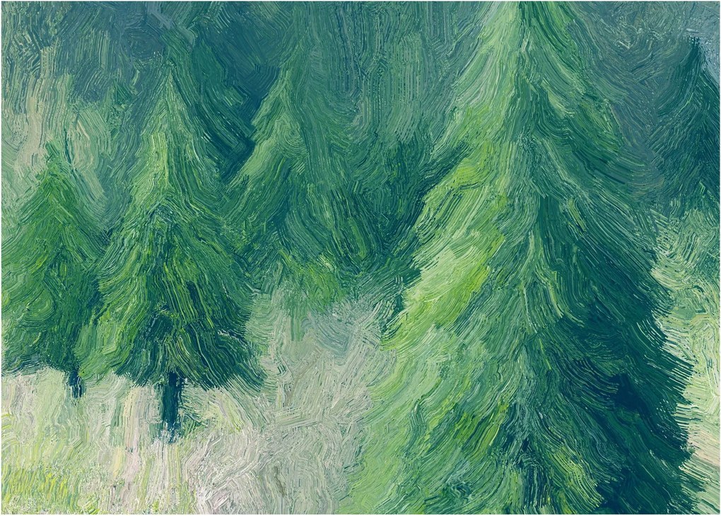 Obraz - Malowane drzewa iglaste (70x50 cm)