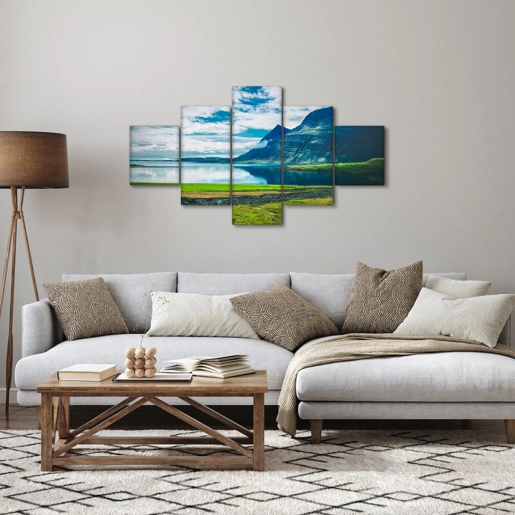 Obraz jeziora z górami (125x70 cm)