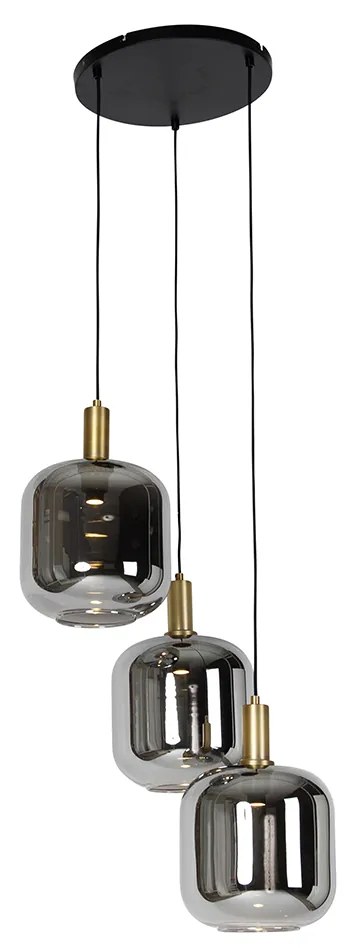 Lampa wisząca czarna ze złotem i dymionym szkłem w komplecie z 3 żarówkami PUCC - ZuzannaDesignerski Oswietlenie wewnetrzne