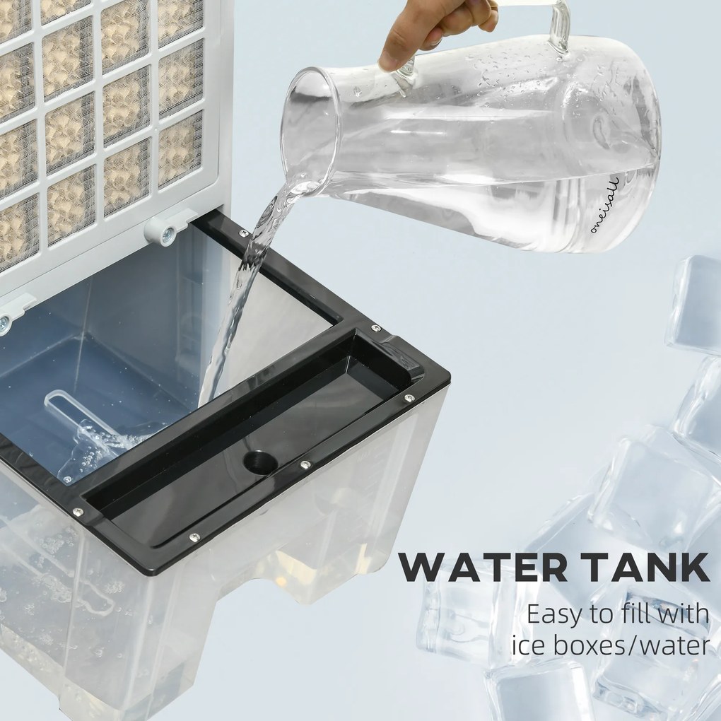 HOMCOM Klimatyzator z chłodzeniem wodnym z pilotem 3 tryby, 3 prędkości, 12-godzinny timer, wyświetlacz LED, 38x35x81 cm Biały | Aosom PL