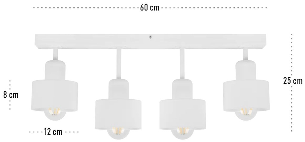 Biała lampa sufitowa, czteropunktowy spot DWE60x7WE z drewna i metalu