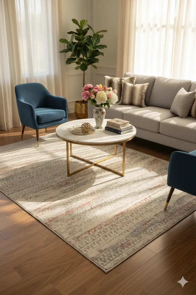 Szaro-czerwony dywan z przetarciami B9-L91