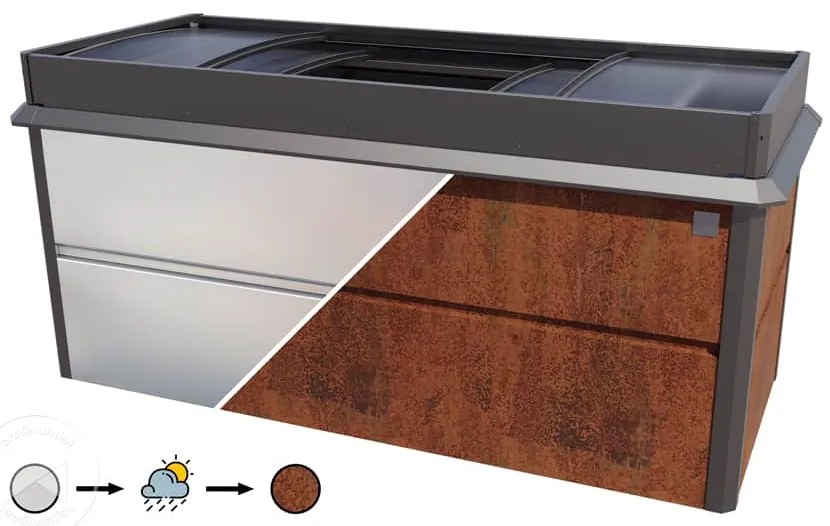PRIMEYARD 200 x 85 x 77 cm Grządka podwyższona, stal corten, Optyka rdzy, z ochroną przed ślimakami i inspektem ogrodowym - (GFPV00790)
