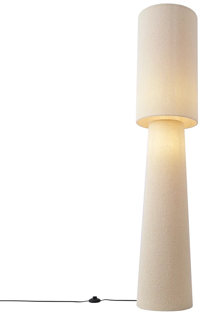 Lampa podłogowa Japandi Beżowa Tkanina Teddy 2-źródła światła - TrompetJapandi Oswietlenie wewnetrzne