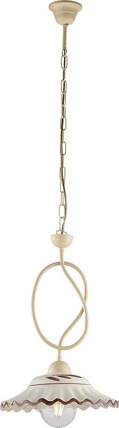 Żyrandol Bistrot z żelaza w kolorze kości słoniowej, dekor efekt piklowania, ceramiczny klosz Ø30 cm, styl rustykalny, 1 światło