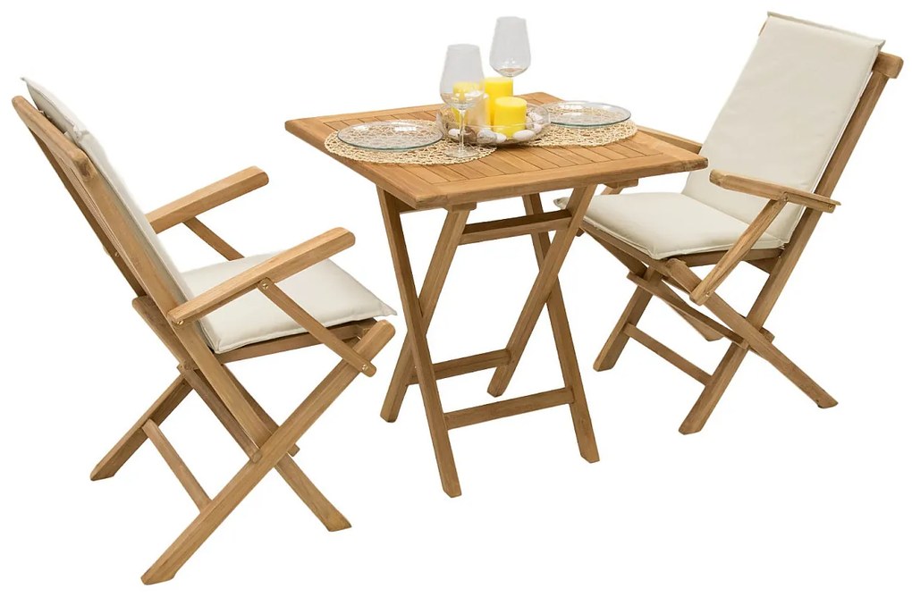 Zestaw ogrodowy z drewna tekowego IVORY BALKON II. 1 + 2 (poduszki GRATIS)