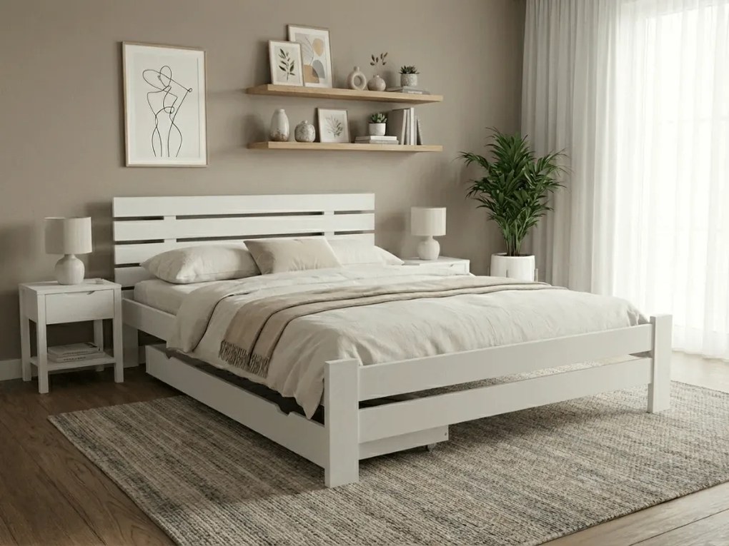 Łóżko PARIS podwyższone 180x200 cm, białe Stelaż: Ze stelażem listwowym rolowanym elastycznym, Materac: Materac Coco Maxi 20 cm